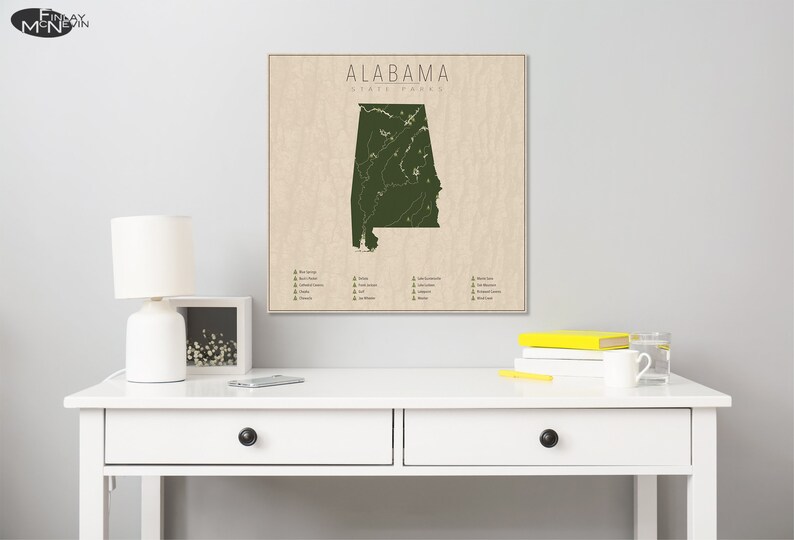 ALABAMA PARKS, State Park Map, Fine Art Photographic Print for the home decor. zdjęcie 5