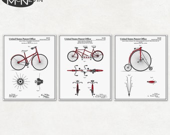 BICYCLE PATENT 3-PACK, Vintage Fine Art Print Posters, Colour, Blueprint, or Black and White