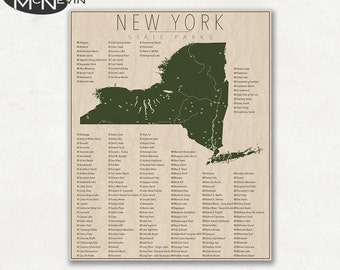 NEW YORK PARKS, State Park Map, Fine Art Photographic Print for the home decor.