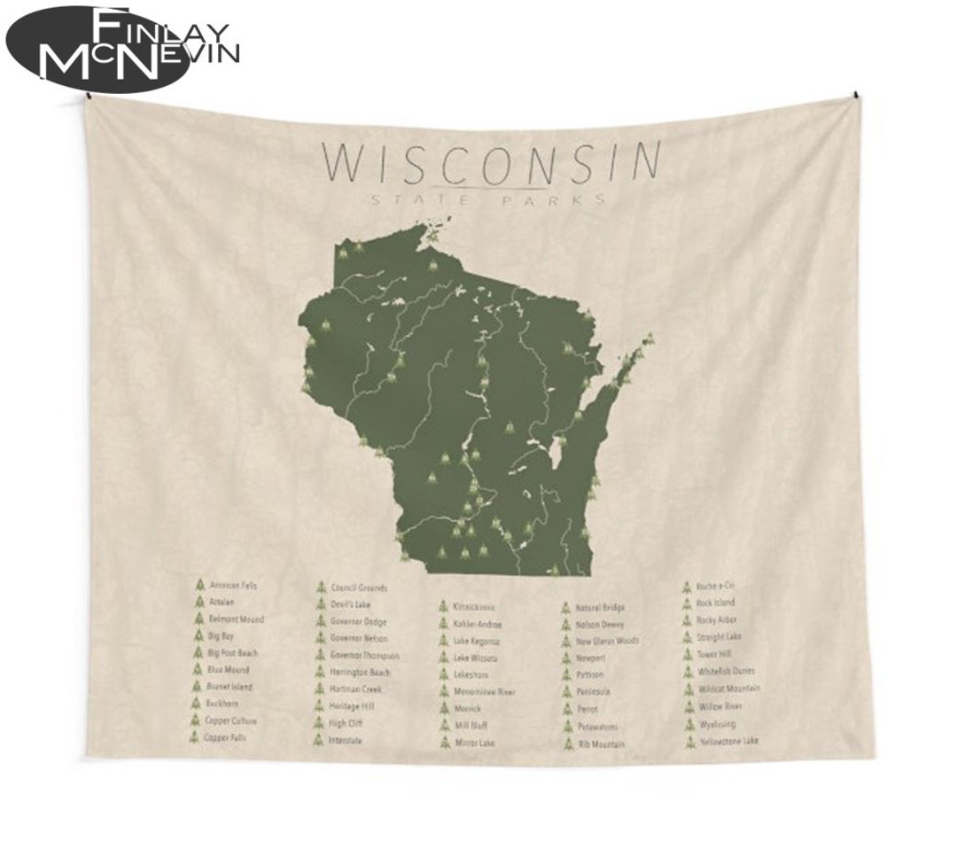 WISCONSIN PARKS TAPESTRY, State Park Map, Wall Tapestry for the Home Decor. - Etsy