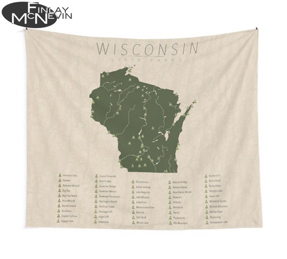 WISCONSIN PARKS TAPESTRY State Park Map Wall Tapestry for  Etsy