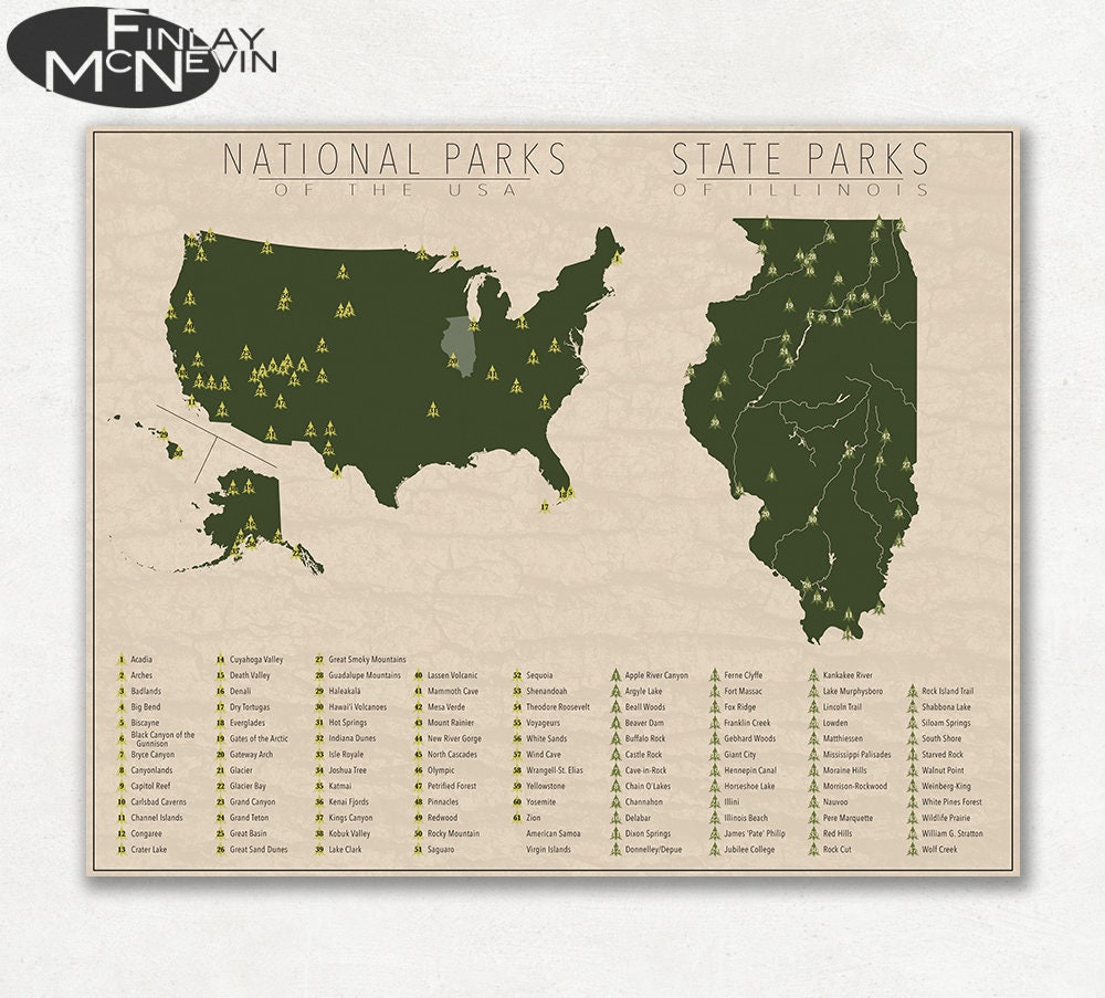 Illinois State Parks Map National And State Park Map Of Illinois And The United States | Etsy Canada