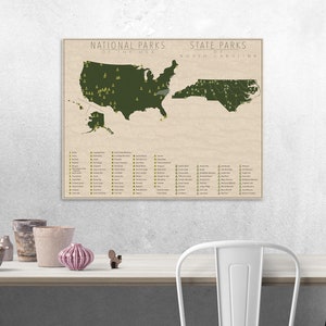 NATIONAL and STATE PARK Map of North Carolina and the United States, Fine Art Photographic Print for the home decor. image 5