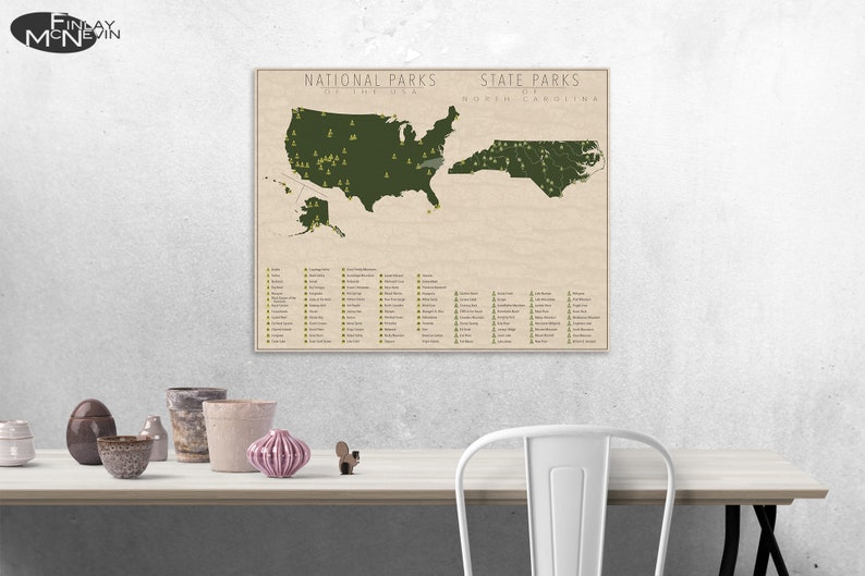 NATIONAL and STATE PARK Map of North Carolina and the United States, Fine Art Photographic Print for the home decor. image 5