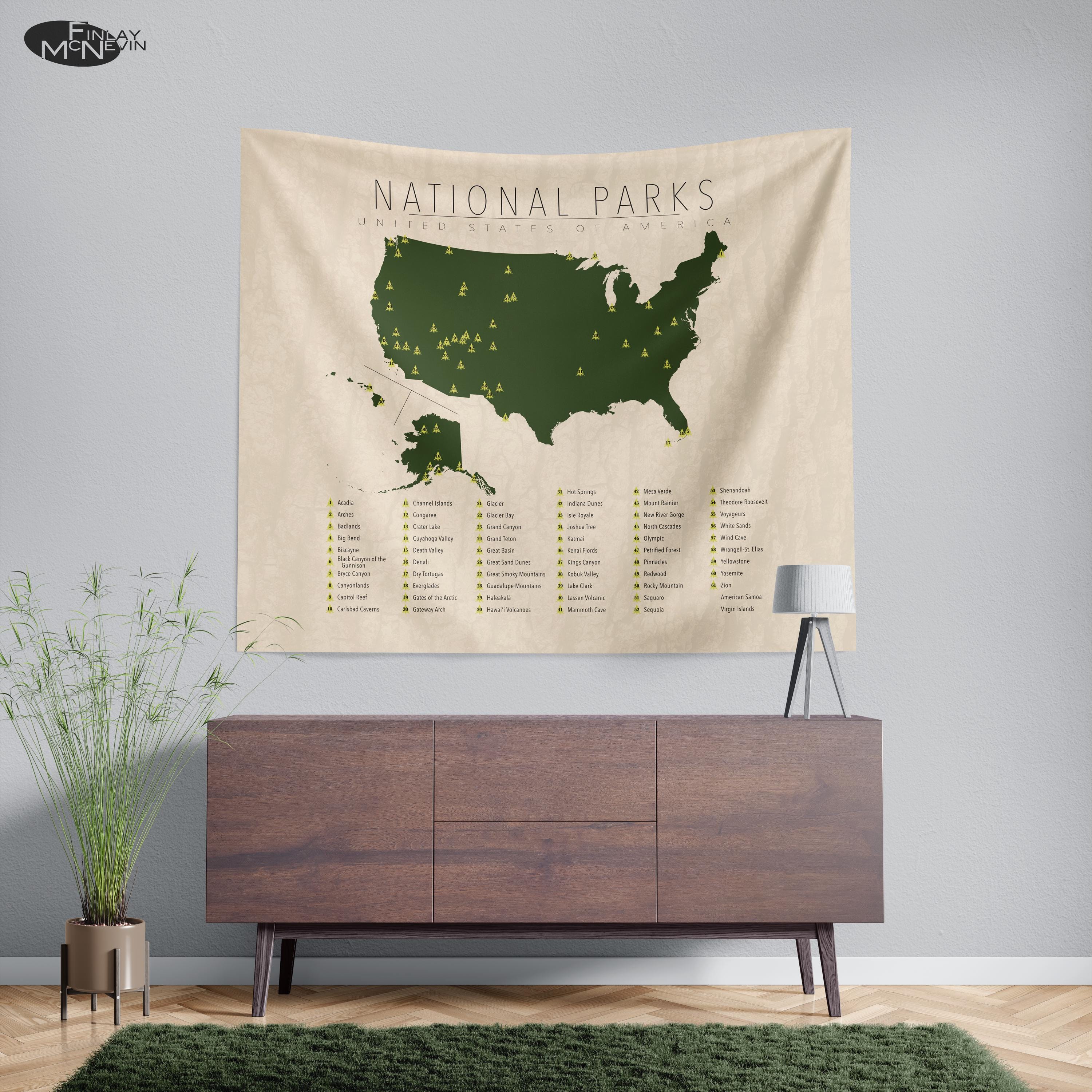 U.S. National Parks Map Tapestry - Vintage Wall Art Decor - Etsy