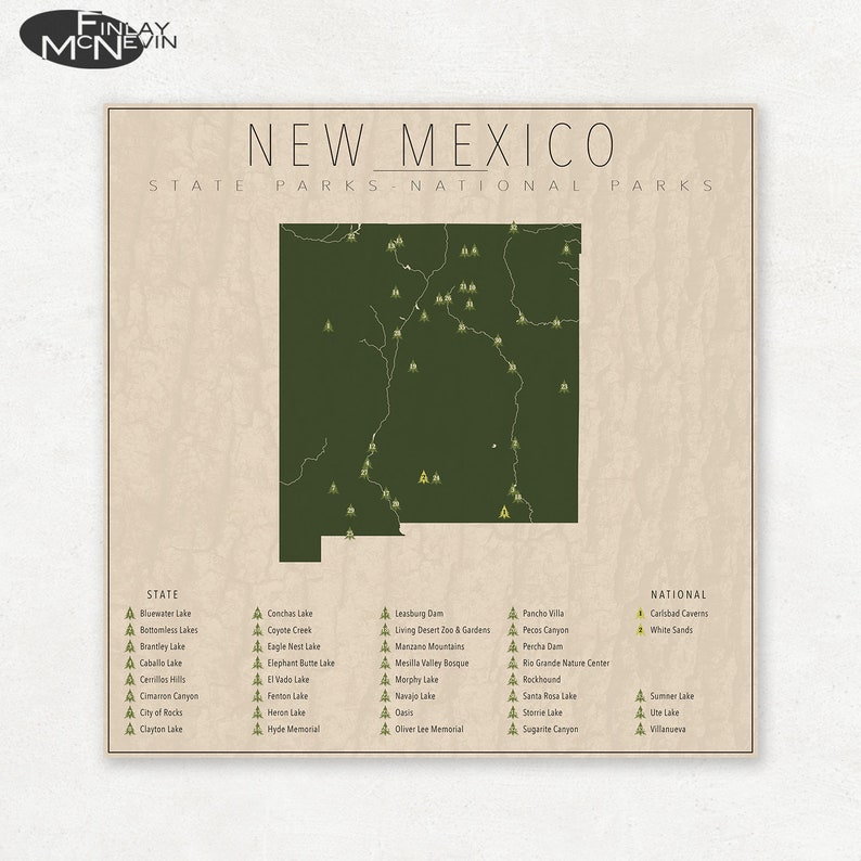 NEW MEXICO PARKS, National and State Park Map, Fine Art Photographic Print for the home decor. image 1