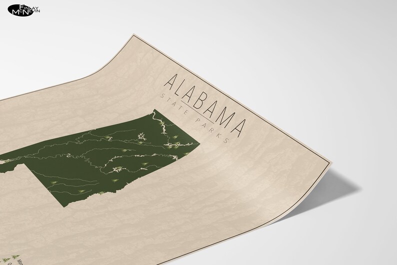 ALABAMA PARKS, State Park Map, Fine Art Photographic Print for the home decor. zdjęcie 3