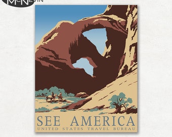 SEE AMERICA, Vintage 1930's WPA Poster Reproduction, United States Travel Poster