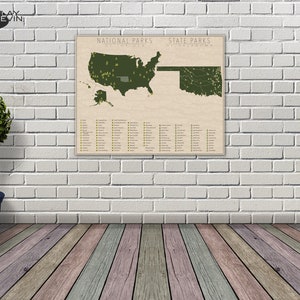 NATIONAL and STATE PARK Map of Oklahoma and the United States, Fine Art Photographic Print for the home decor. image 2
