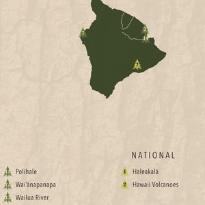 HAWAII PARKS, National and State Park Map, Fine Art Photographic Print for the home decor. image 6