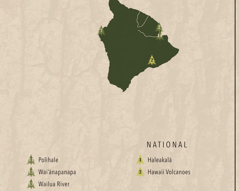 HAWAII PARKS, National and State Park Map, Fine Art Photographic Print for the home decor. image 6