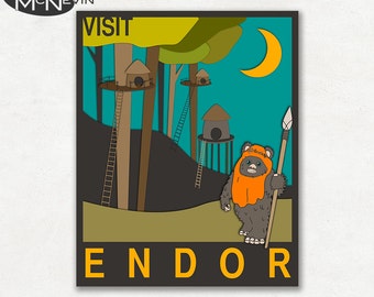 VISIT ENDOR, Star Wars Travel Poster, Retro Pop Art