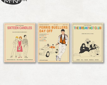 JOHN HUGHES Movie Poster Set of 3 - 16 Candles, The Breakfast Club, Ferris Bueller's Day Off - Fine Art Prints