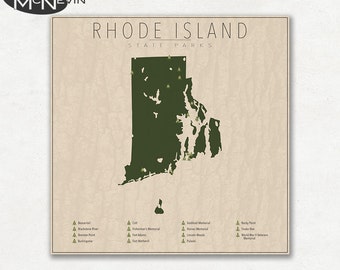 RHODE ISLAND PARKS, State Park Map, Fine Art Photographic Print for the home decor.