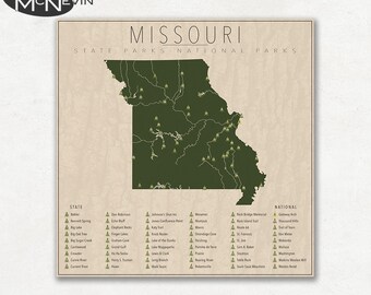 MISSOURI PARKS, National and State Park Map, Fine Art Photographic Print for the home decor.