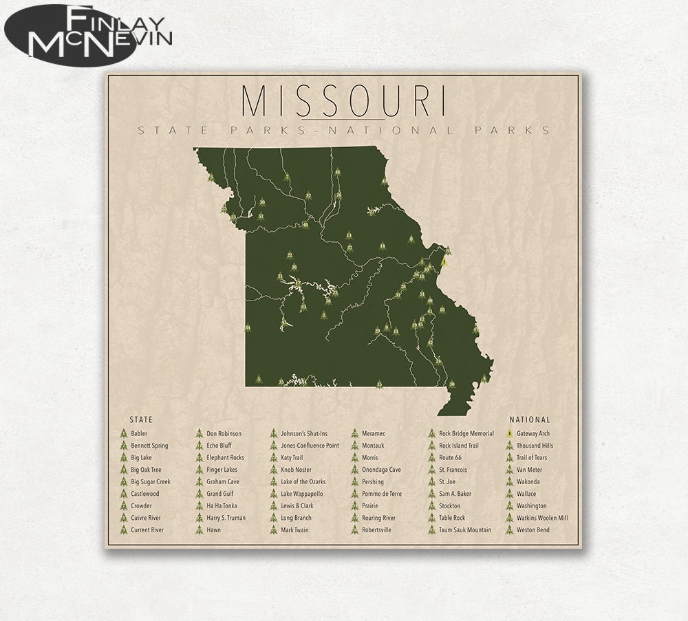 Missouri State Parks Map Missouri Parks National And State Park Map Fine Art | Etsy Canada