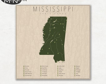 MISSISSIPPI PARKS, State Park Map, Fine Art Photographic Print for the home decor.