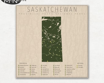 SASKATCHEWAN PARKS, National and Provincial Park Map, Fine Art Photographic Print for the home decor.