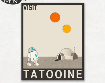 VISIT TATOOINE, Star Wars Travel Poster, Retro Pop Art