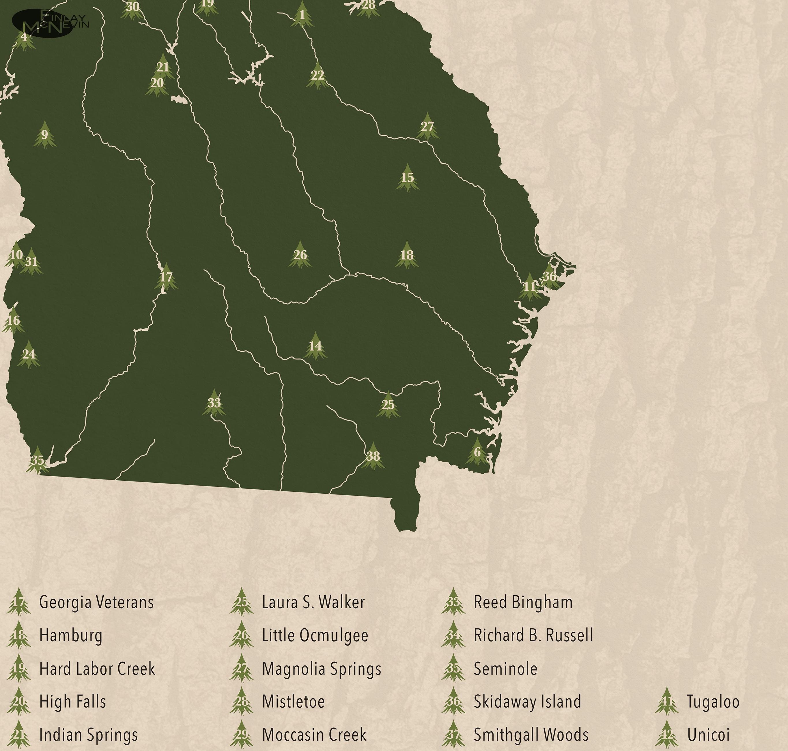 Georgia State Parks Map, Giclée Print, Vintage Wall Art, Unframed