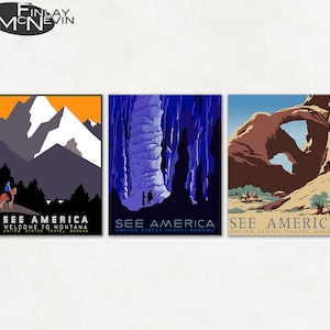 SEE AMERICA 3-Pack, Vintage 1930's WPA Poster Reproduction, United States Travel Posters image 1