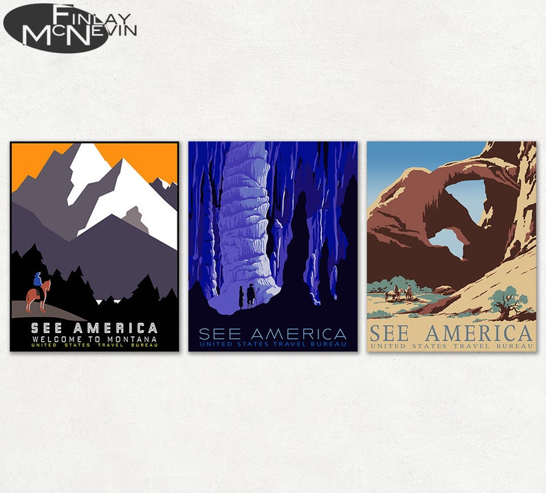 SEE AMERICA 3-Pack, Vintage 1930's WPA Poster Reproduction, United States Travel Posters image 1