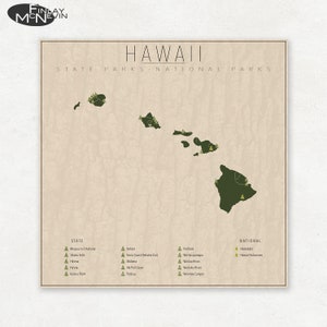 HAWAII PARKS, National and State Park Map, Fine Art Photographic Print for the home decor. image 1
