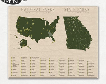 NATIONAL and STATE PARK Map of Georgia and the United States, Fine Art Photographic Print for the home decor.