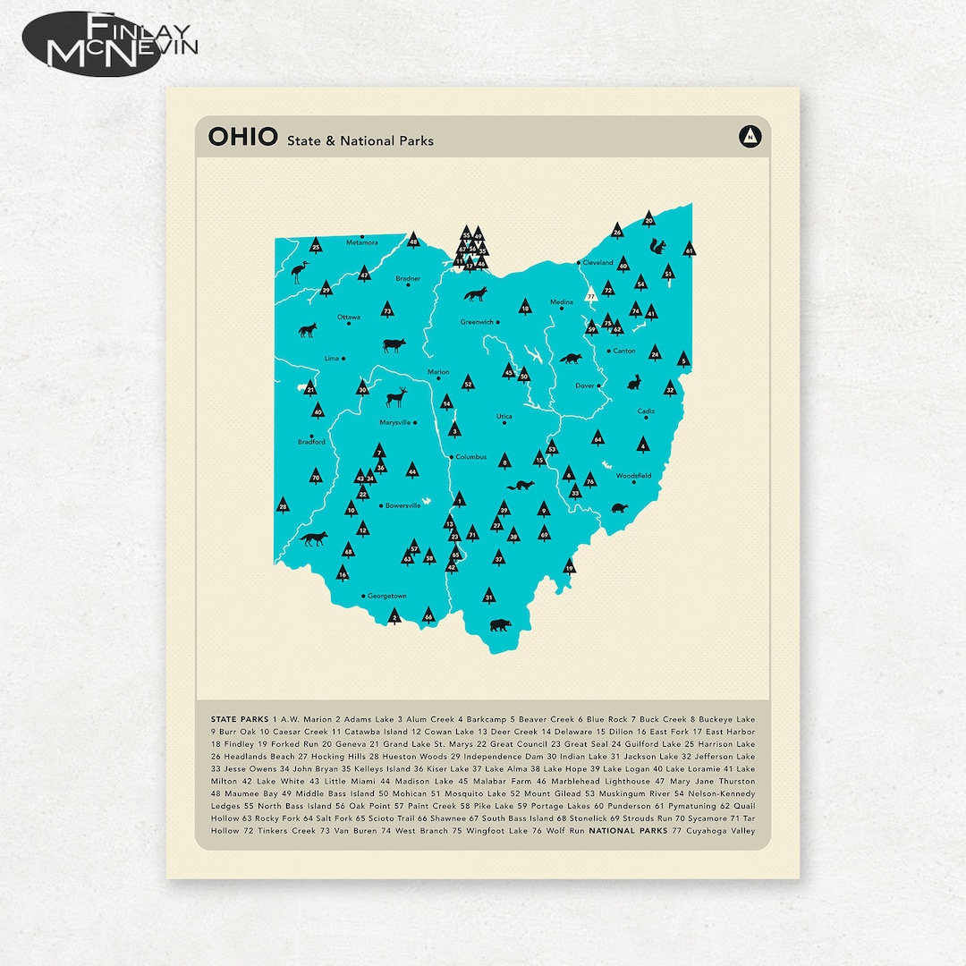 OHIO PARKS, National and State Park Map, Fine Art Photographic Print for the Home Decor. - Etsy