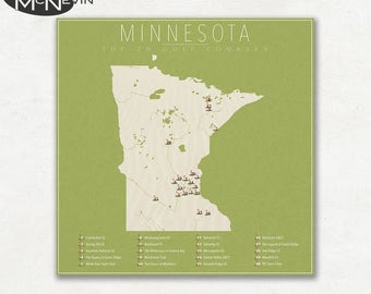 MINNESOTA terrains de GOLF, Minnesota carte mettant en vedette le Top 20 parcours de golf, Art impression photographique pour le décor à la maison.