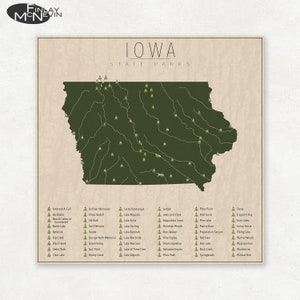 IOWA PARKS, State Park Map, Fine Art Photographic Print for the home decor. image 1