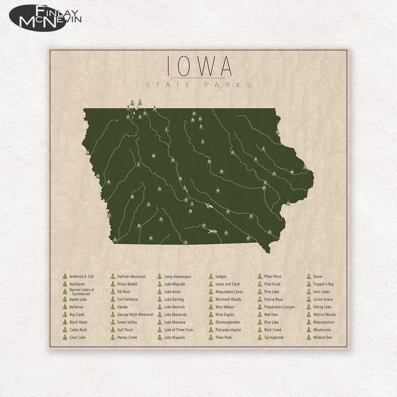 IOWA PARKS, State Park Map, Fine Art Photographic Print for the home decor. 画像 1