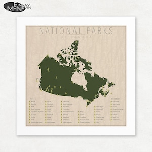Canada National Parks & Reserves Map, Giclée Print, Vintage Wall Art, Unframed, Nature Lover Gift