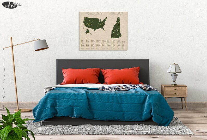 NATIONAL and STATE PARK Map of New Hampshire and the United States, Fine Art Photographic Print for the home decor. Bild 4