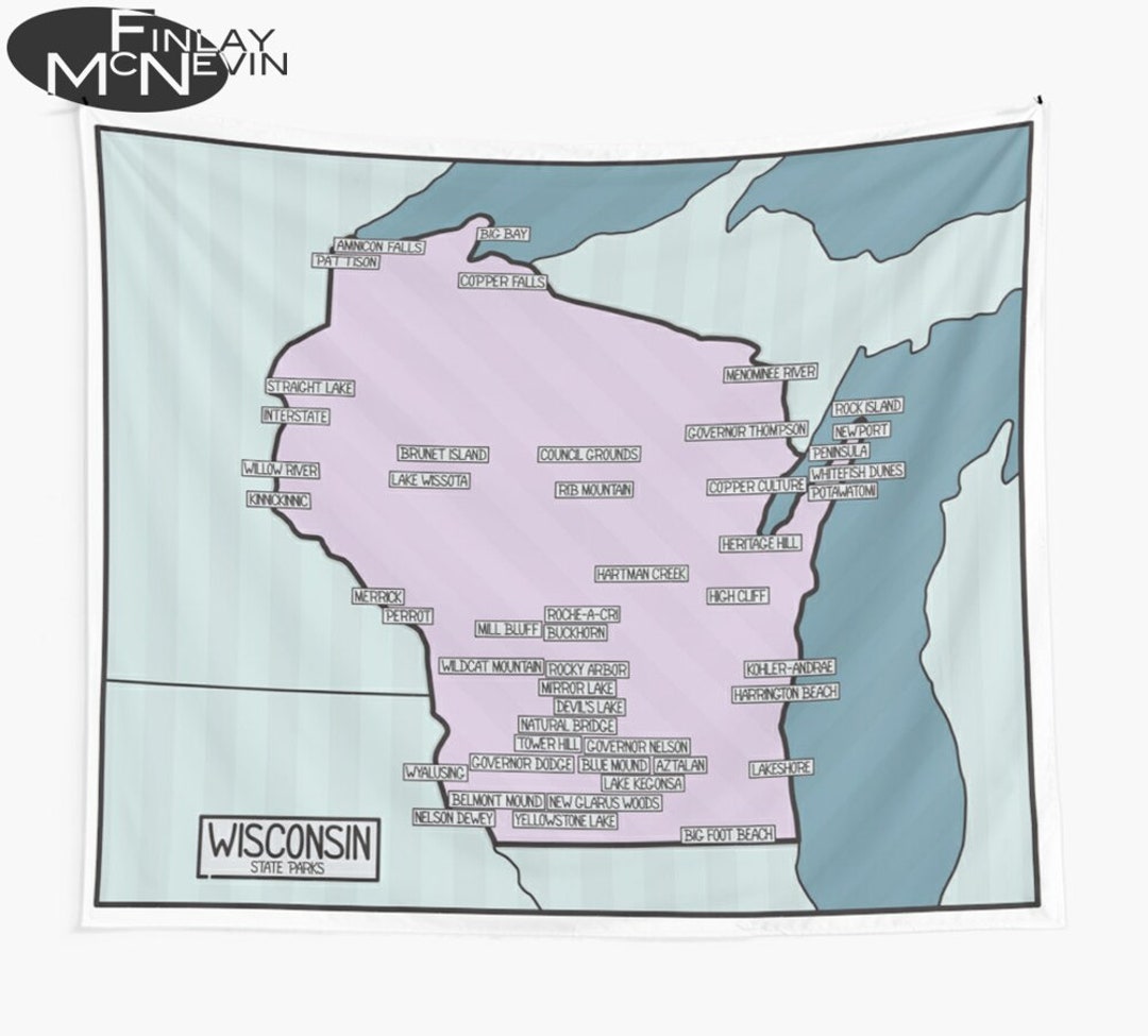 WISCONSIN PARKS TAPESTRY Map of the State Parks of Wisconsin - Etsy