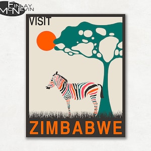 ZIMBABWE, AFRICAN Travel Poster, Retro Pop Art