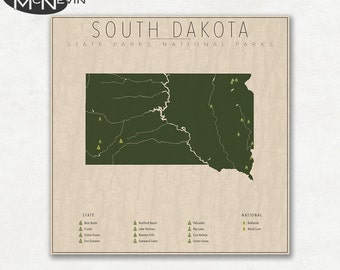 SOUTH DAKOTA PARKS, National and State Park Map, Fine Art Photographic Print for the home decor.