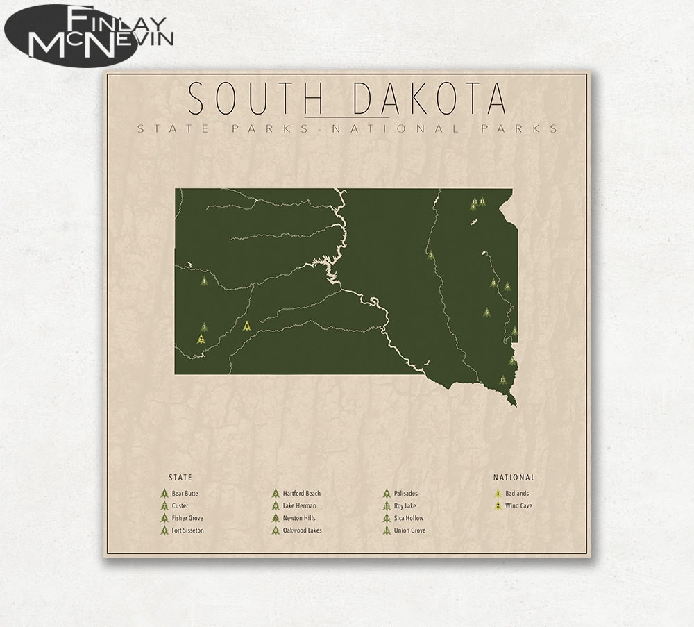 South Dakota State Parks Map South Dakota Parks National And State Park Map Fine Art - Etsy
