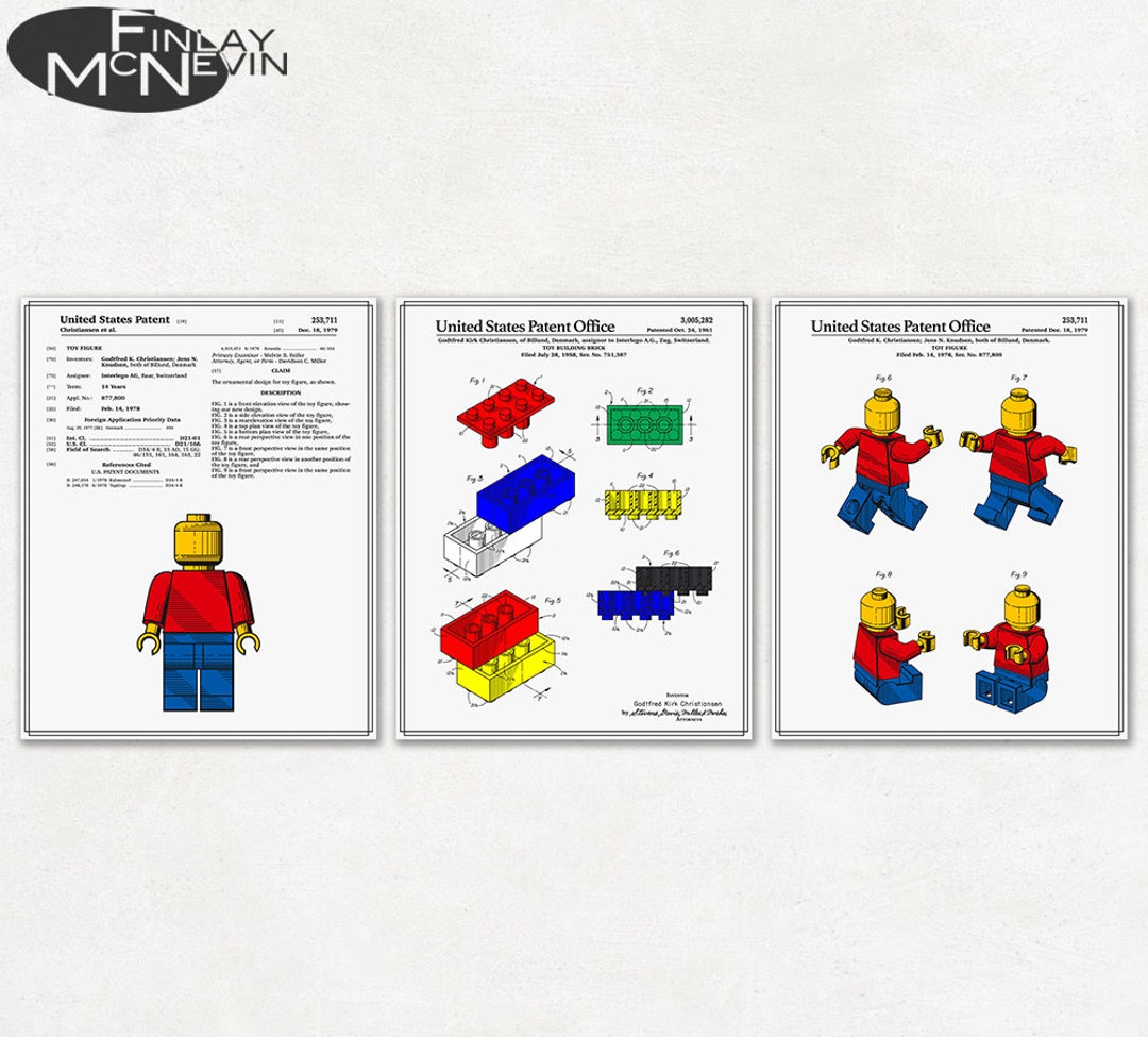 LEGO PATENT 3-PACK Vintage Art Print Posters Colour Etsy