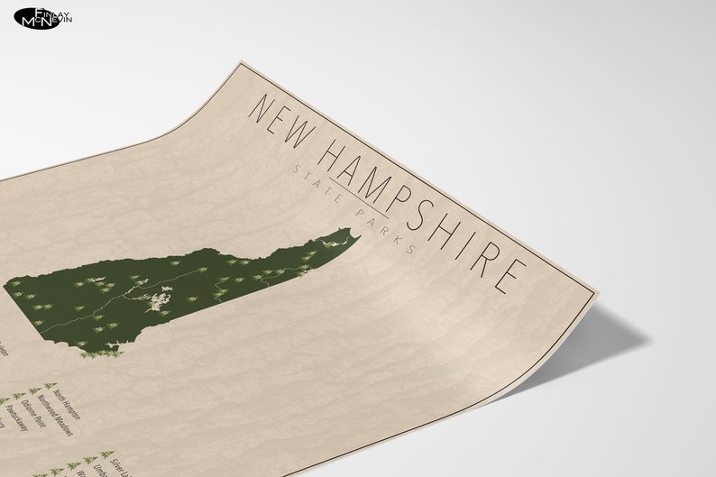 NEW HAMPSHIRE PARKS, State Park Map, Fine Art Photographic Print for the home decor. image 3
