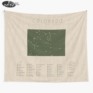 COLORADO PARKS TAPESTRY, National and State Park Map, Wall Tapestry for the home decor. image 1