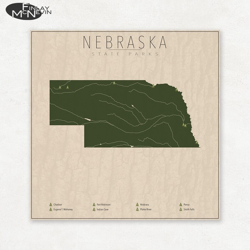 NEBRASKA PARKS, State Park Map, Fine Art Photographic Print for the home decor. image 1