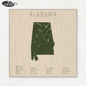 ALABAMA PARKS, State Park Map, Fine Art Photographic Print for the home decor. image 1