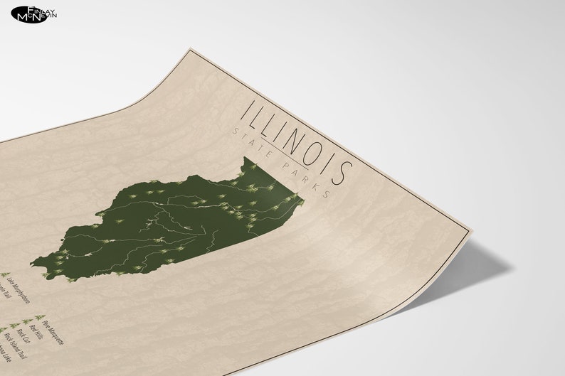 ILLINOIS PARKS, State Park Map, Fine Art Photographic Print for the home decor. image 3
