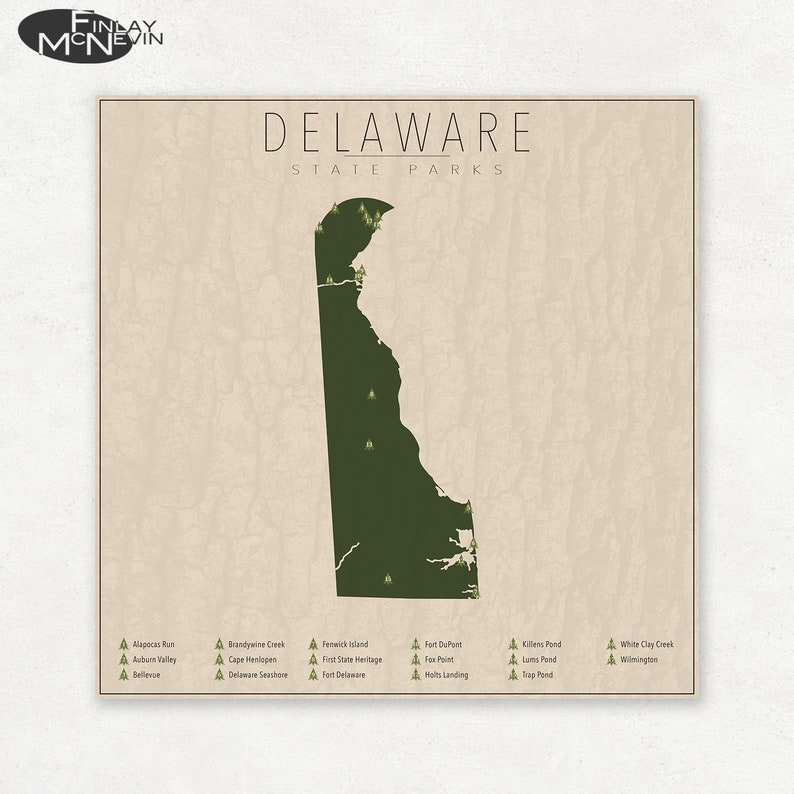 DELAWARE PARKS, State Park Map, Fine Art Photographic Print for the home decor. image 1