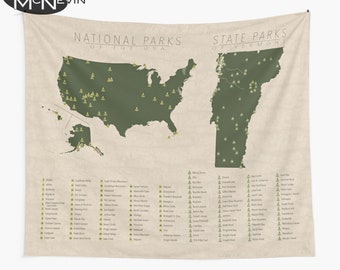VERMONT PARKS TAPESTRY State Park Map Wall Tapestry for the - Etsy