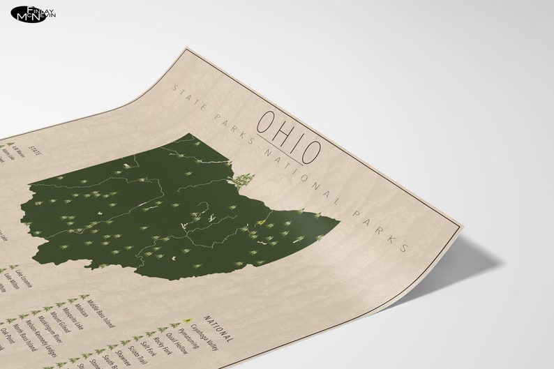 OHIO PARKS, National and State Park Map, Fine Art Photographic Print for the home decor. image 3