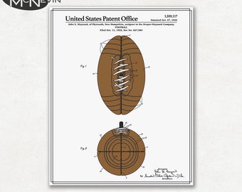 FOOTBALL Patent, Vintage Fine Art Print Poster, Colour, Blueprint, or Black and White