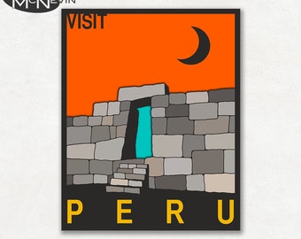 PERU, SOUTH AMERICAN Travel Poster, Retro Pop Art