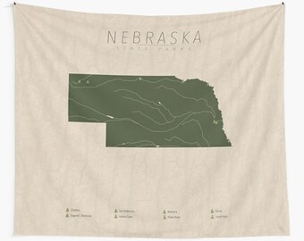 NEBRASKA PARKS TAPESTRY, State Park Map, Wall Tapestry for the home decor.